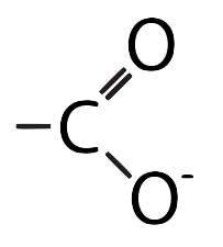 Carboxyl (ionized) structure: -COO^- (The single-bonded oxygen has a negative charge.)